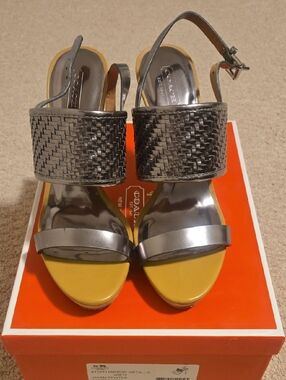 Coach Metallic Gray Woven Sandals